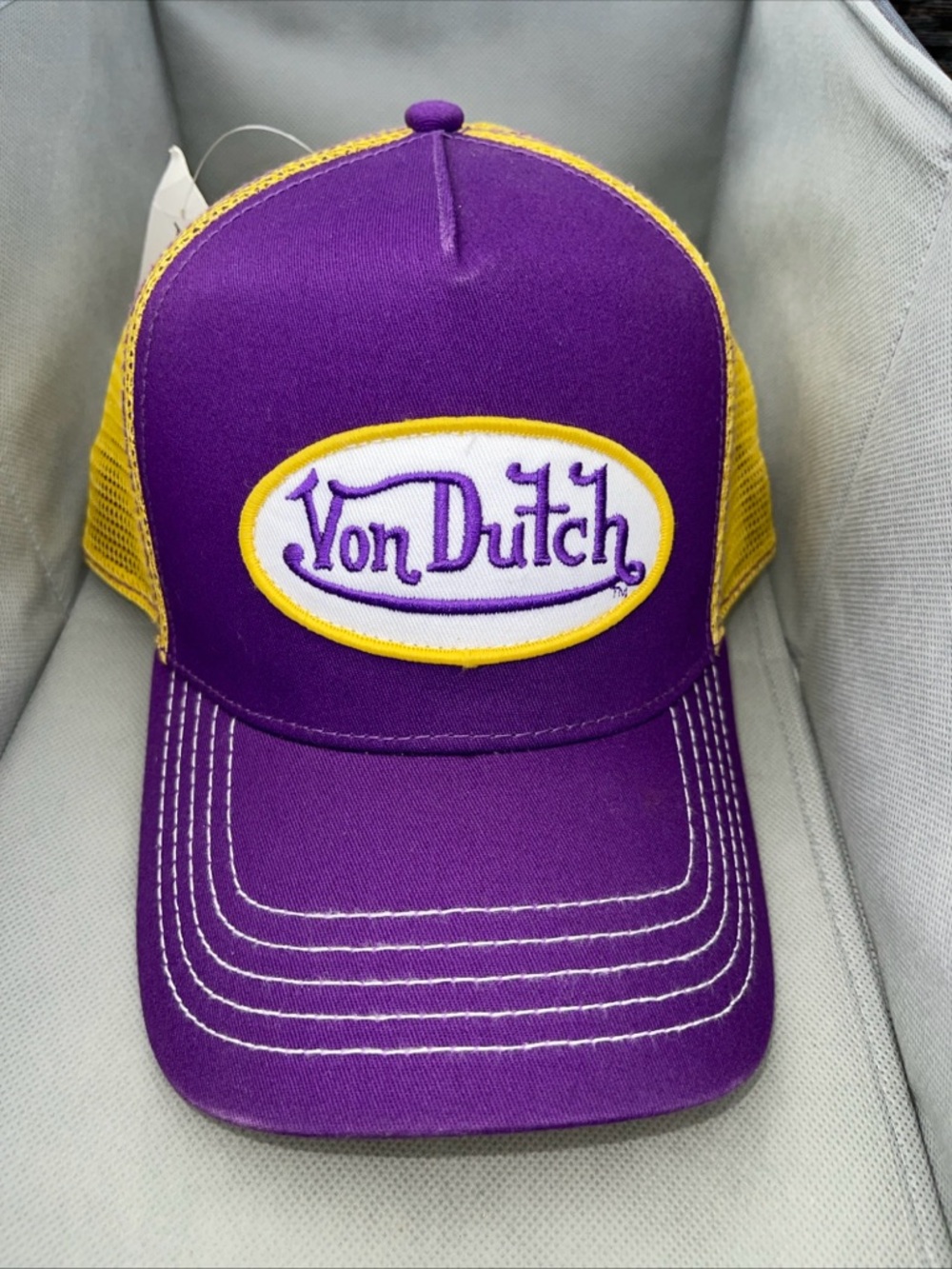 Von Dutch Purple Hat with Yellow Patch Trim